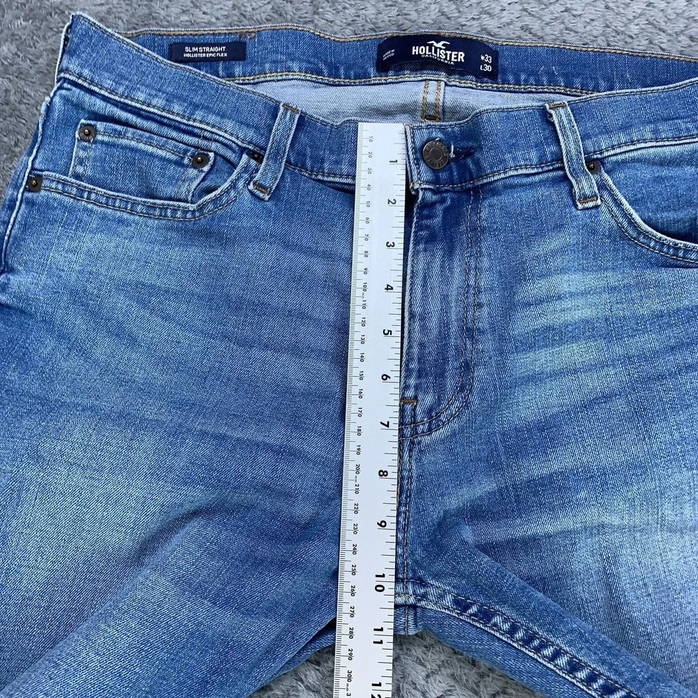Hollister Slim Straight Epic Flex Jeans Men 33x30 (Fits 34x29) Blue Stretch Fade